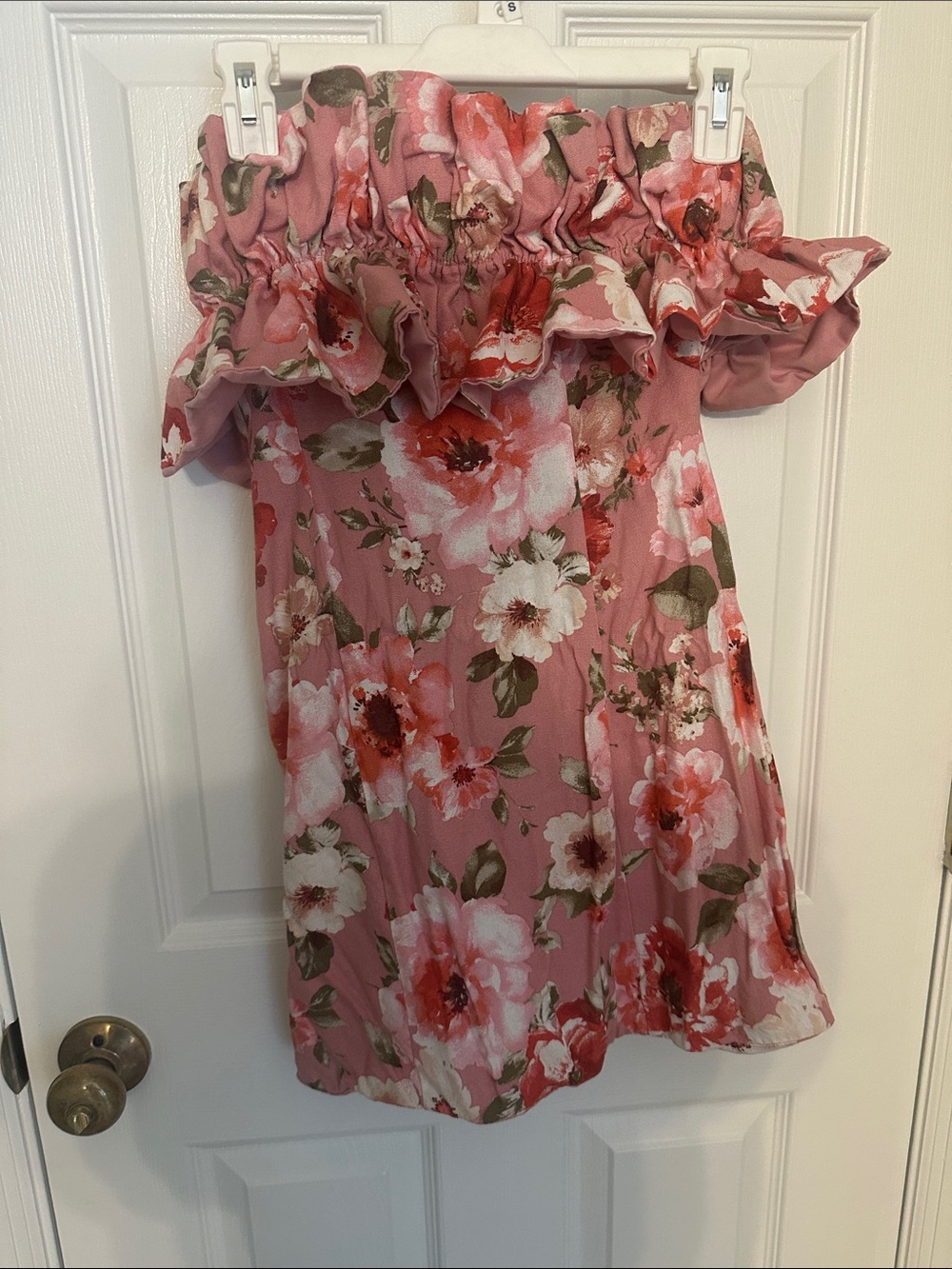 Girls Pink Floral Off-Shoulder Dress